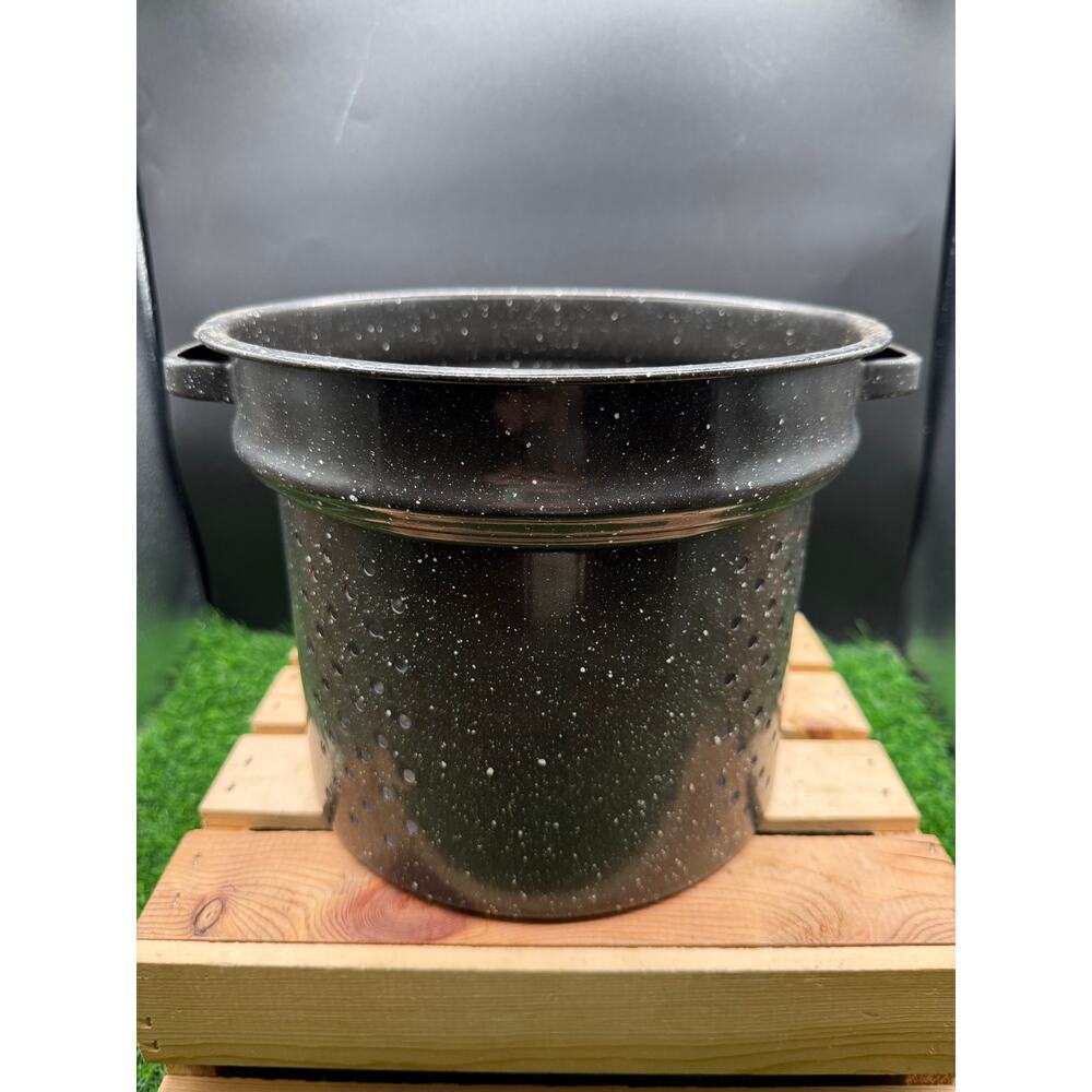 Black Speckled Enamelware Graniteware Blancher/Strainer - Vintage Cook